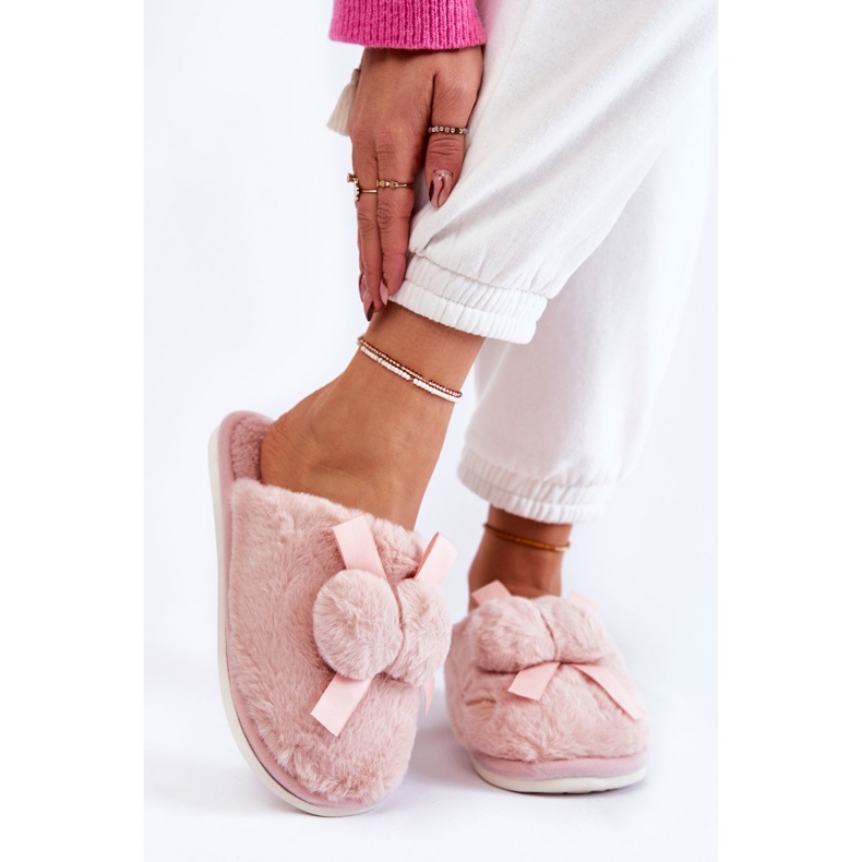 BM Pantuflas Mujer De Pelo Con Pompones Rosa Castello 1