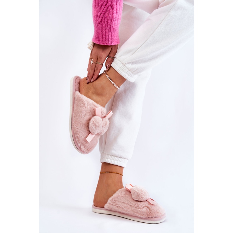 BM Pantuflas Mujer De Pelo Con Pompones Rosa Castello 2
