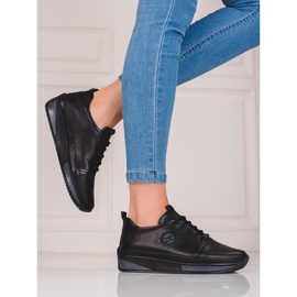 Deportivas de mujer Shelovet negras fabricadas en piel natural negro 1