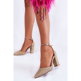 PS1 Bombas brillantes en tacones altos con diamantes de imitación de oro Castor dorado 2