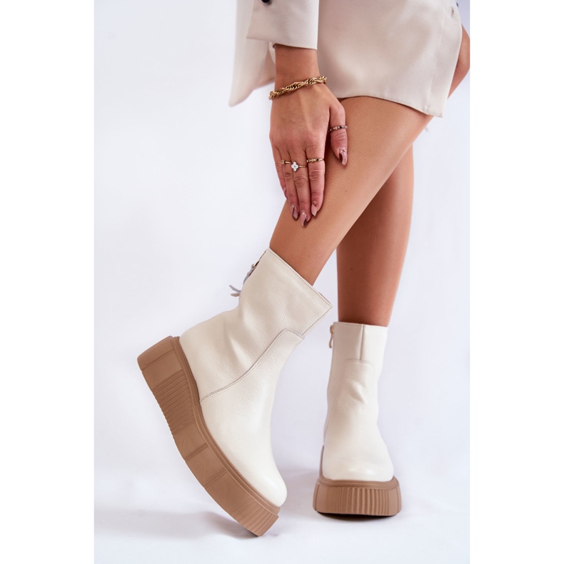 PL5 Botas De Mujer De Piel Sobre La Plataforma Jenefer Beige Claro 1