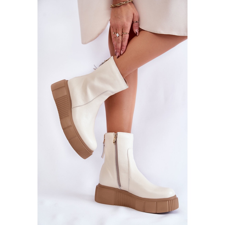 PL5 Botas De Mujer De Piel Sobre La Plataforma Jenefer Beige Claro 2