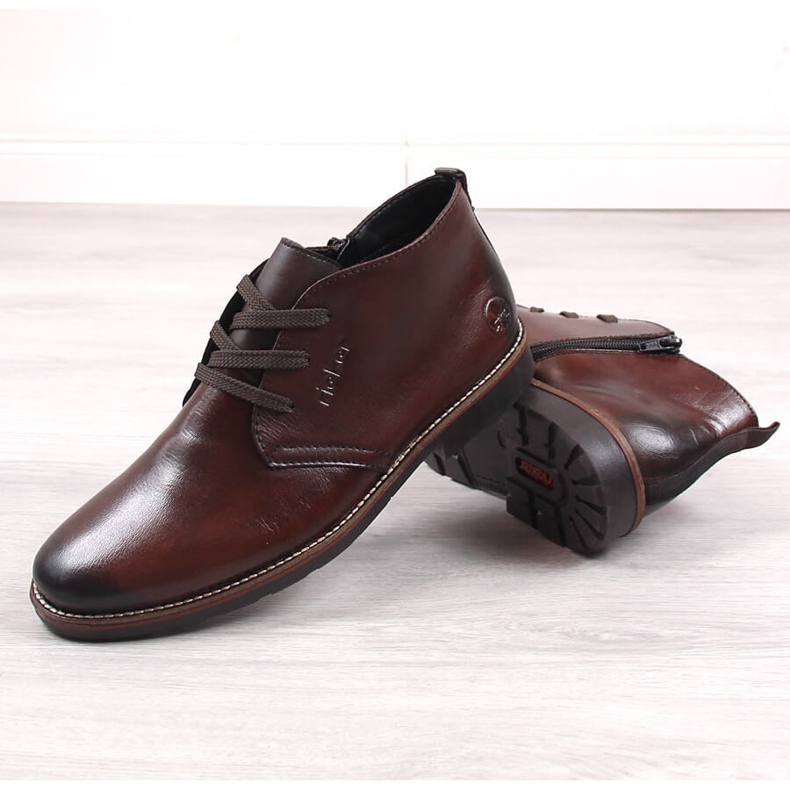 Botines de hombre en piel con aislamiento de lana de oveja, marrón Rieker 15300-25 1