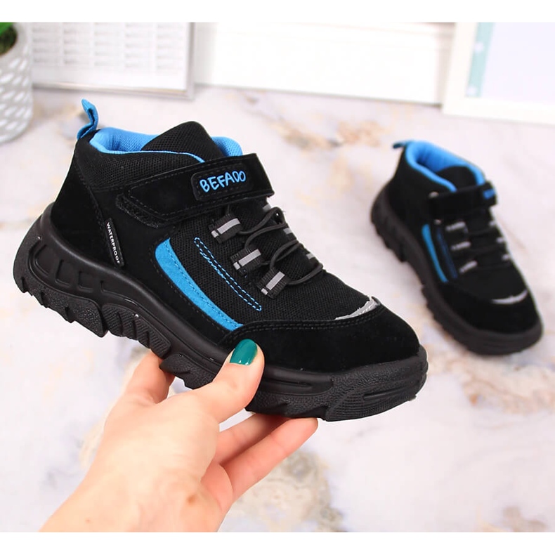 Zapatos de trekking altos impermeables para niños negros Befado 515X002 azul negro 1