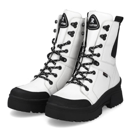 Botas de mujer impermeables en piel blanca Rieker Revolution W0374-80 blanco negro 8