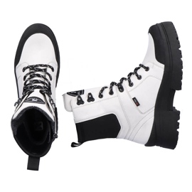 Botas de mujer impermeables en piel blanca Rieker Revolution W0374-80 blanco negro 10
