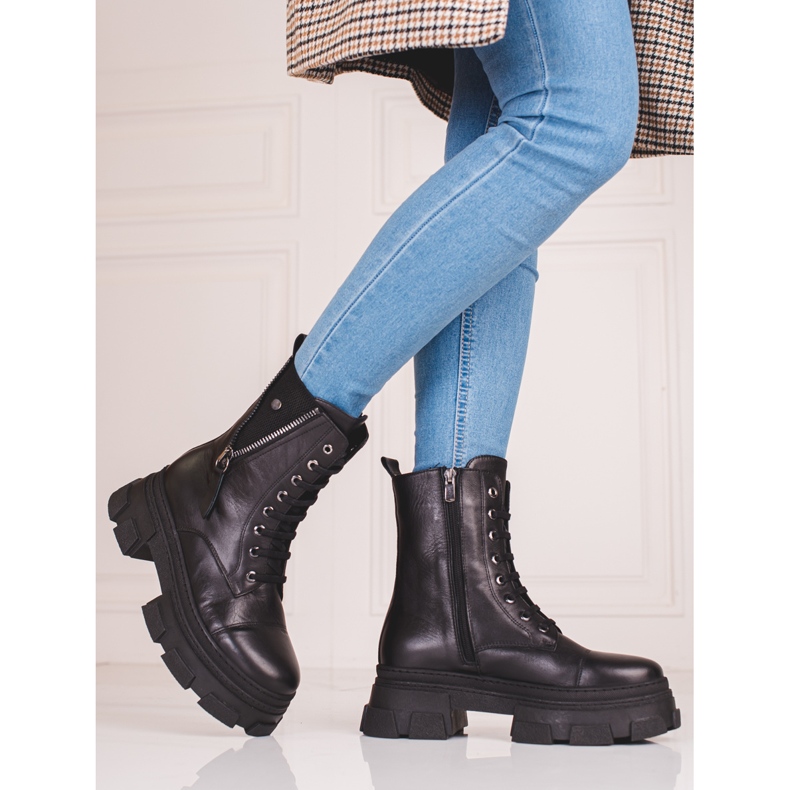 Bolsos de mujer en piel con cremallera Shelovet decorativa negro 1