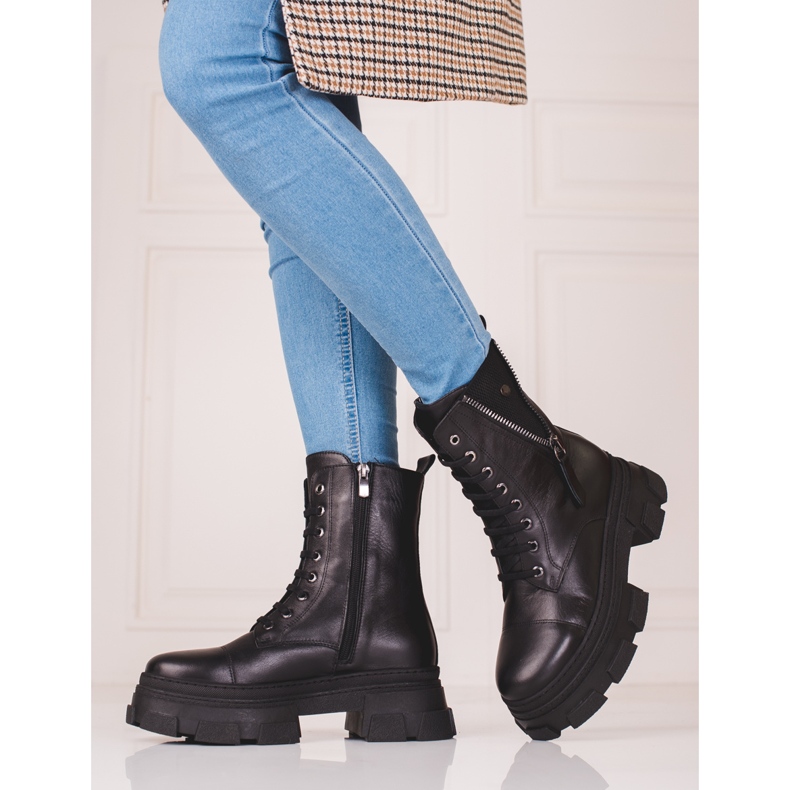 Bolsos de mujer en piel con cremallera Shelovet decorativa negro 2