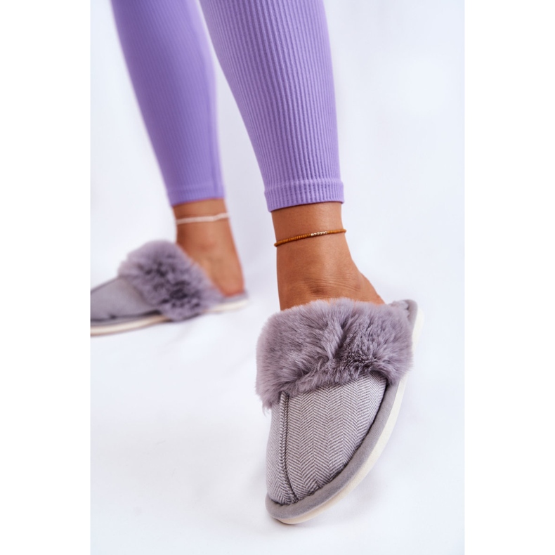 Pantuflas Cálidas De Mujer Con Pelo Franco Gris 2
