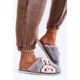 BM Pantuflas De Mujer De Pelo Con Conejo Gris Trisha 2 BM Pantuflas De Mujer De Pelo Con Conejo Gris Trisha 2