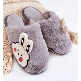 BM Pantuflas De Mujer De Pelo Con Conejo Gris Trisha 1 BM Pantuflas De Mujer De Pelo Con Conejo Gris Trisha 1