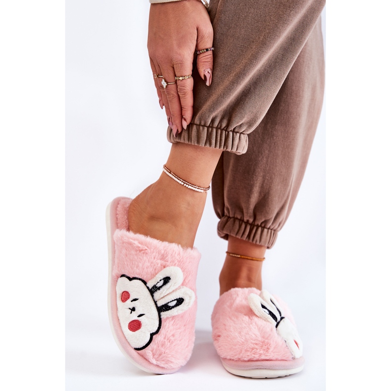 BM Pantuflas Mujer De Pelo Con Conejo Rosa Claro Trisha 1