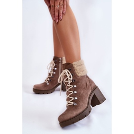 Botas De Mujer De Ante Con Cordones Y Tacón Marrón Fenya 2