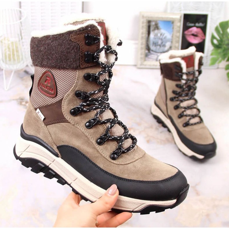 Botas de nieve de cuero impermeable Rieker Revolution W RKR565 beige 1