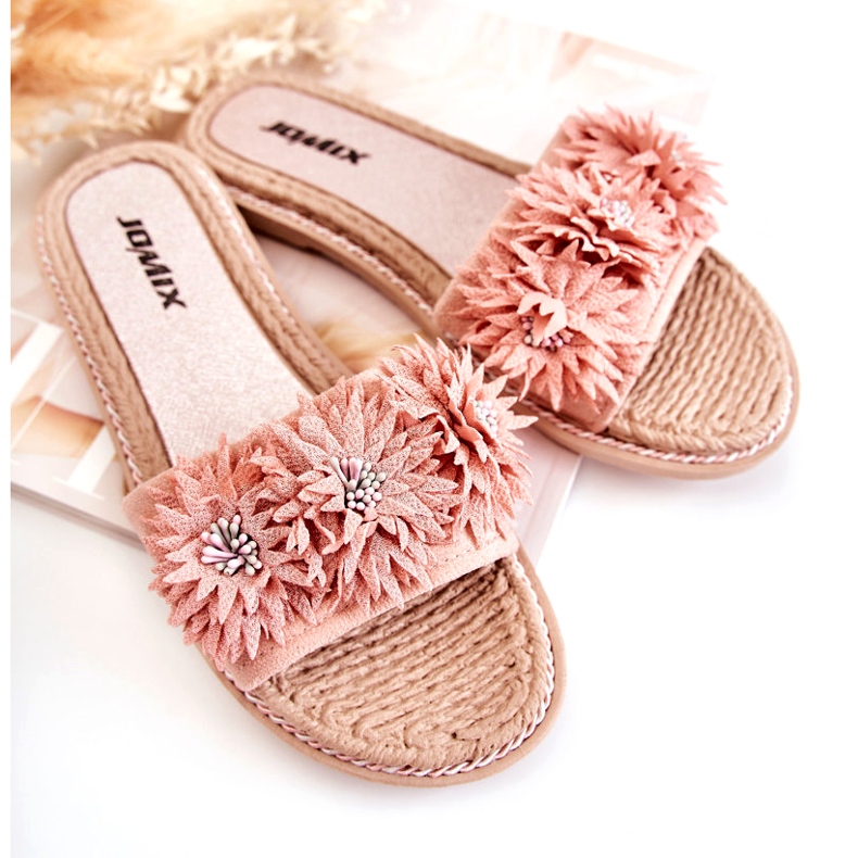 WJ1 Pantuflas De Mujer Con Flores De Tela Rosa Susana 2