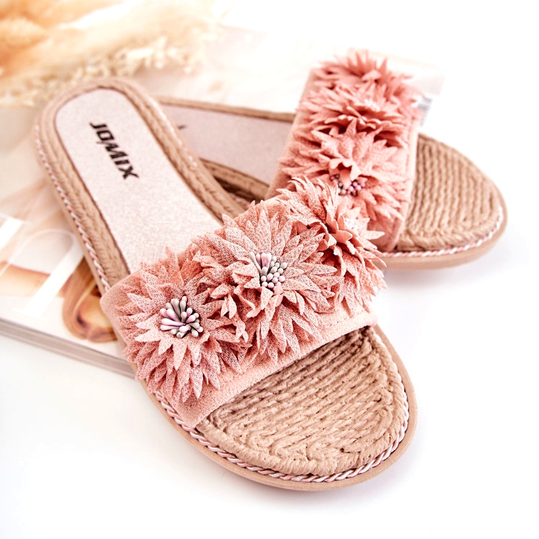 WJ1 Pantuflas De Mujer Con Flores De Tela Rosa Susana 3