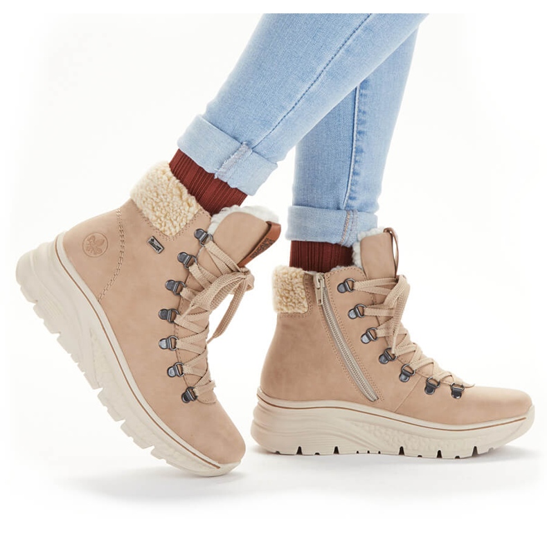 Botas de nieve impermeables para mujer Rieker beige cálidas 48034-20 1