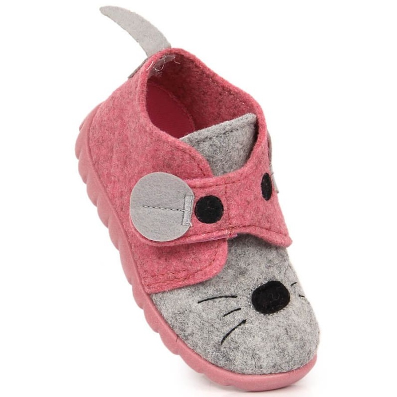 Pantuflas de fieltro mascotas con Velcro Befado Jr BEF41 rosado 1