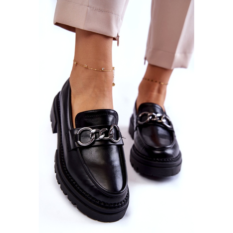 Zapatos de cuero ecológico para mujeres la.fi negro con una cadena 4