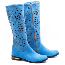 Olivier Botas de mujer caladas Flores azules 2