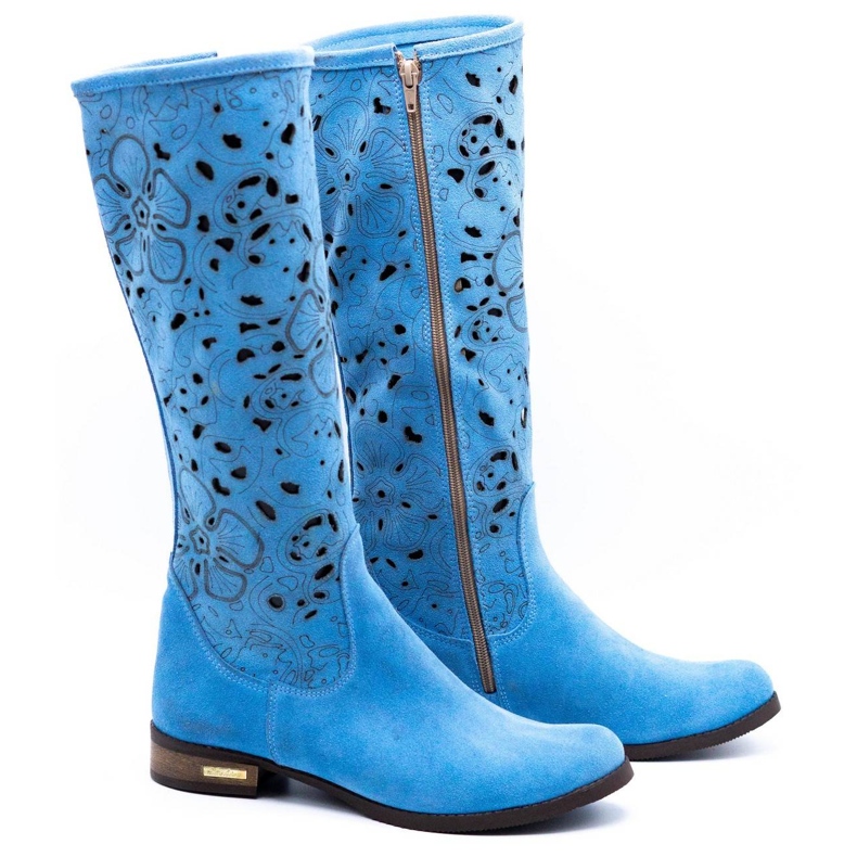 Olivier Botas de mujer caladas Flores azules 2
