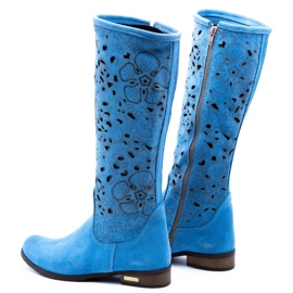 Olivier Botas de mujer caladas Flores azules 4