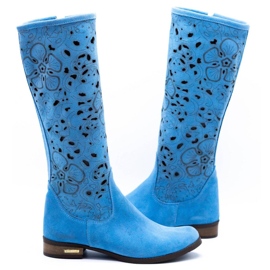 Olivier Botas de mujer caladas Flores azules 3
