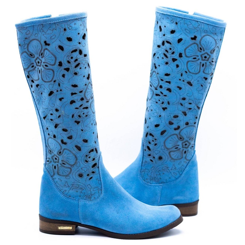 Olivier Botas de mujer caladas Flores azules 3