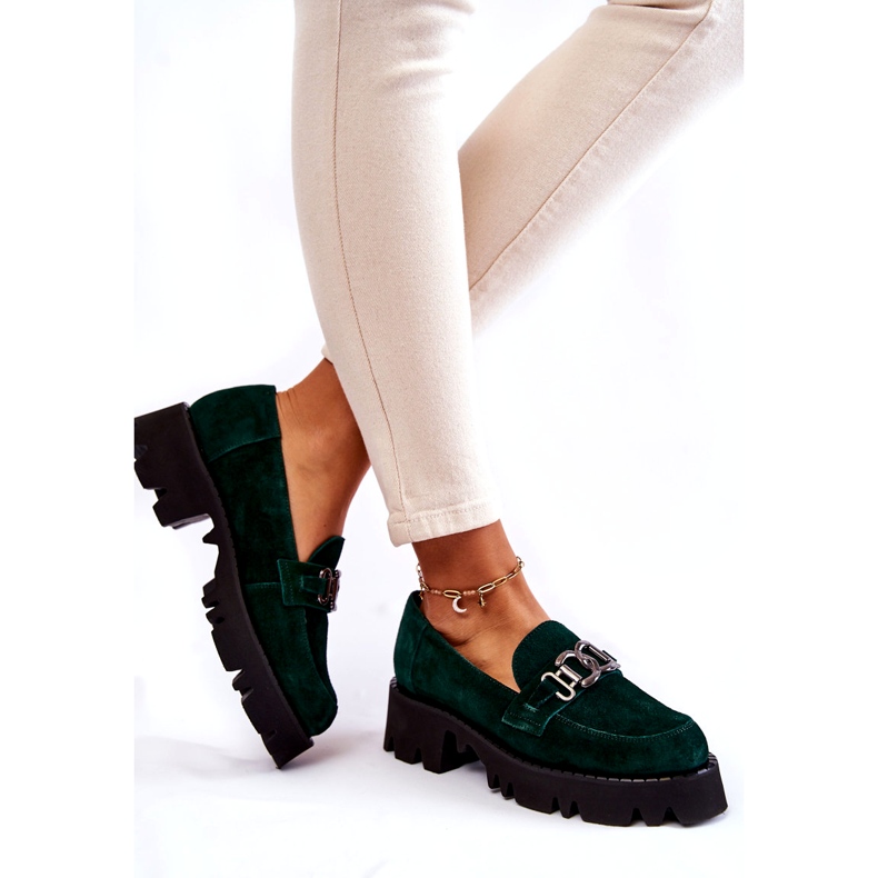 Zapatos de gamuza para mujeres con decoración Laura Messi 2489 Green verde 1