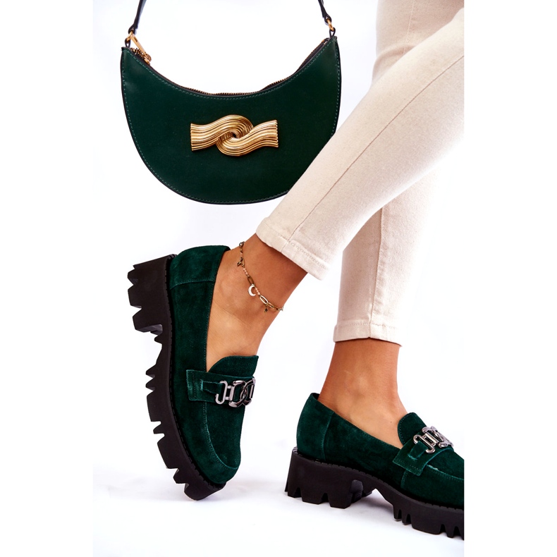 Zapatos de gamuza para mujeres con decoración Laura Messi 2489 Green verde 2