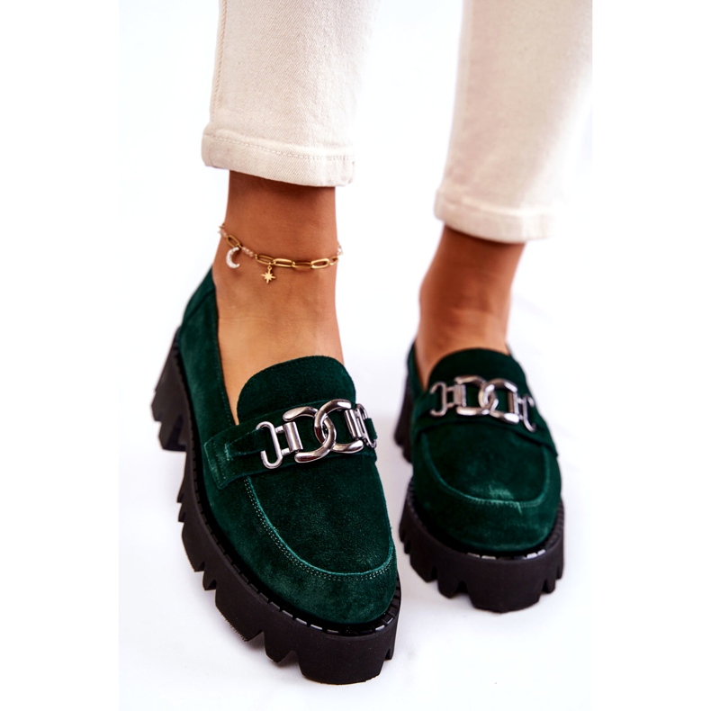 Zapatos de gamuza para mujeres con decoración Laura Messi 2489 Green verde 3