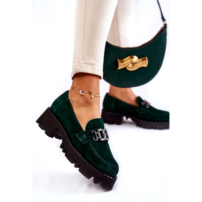 Zapatos de gamuza para mujeres con decoración Laura Messi 2489 Green verde 4