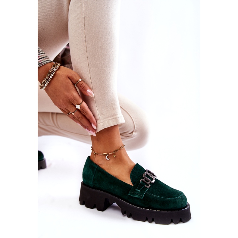 Zapatos de gamuza para mujeres con decoración Laura Messi 2489 Green verde 5