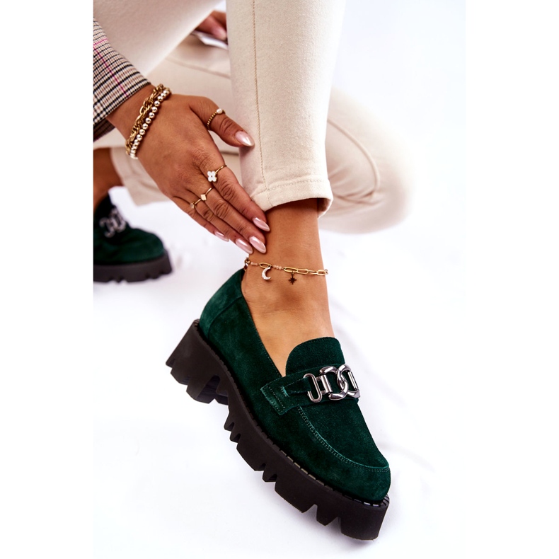 Zapatos de gamuza para mujeres con decoración Laura Messi 2489 Green verde 6