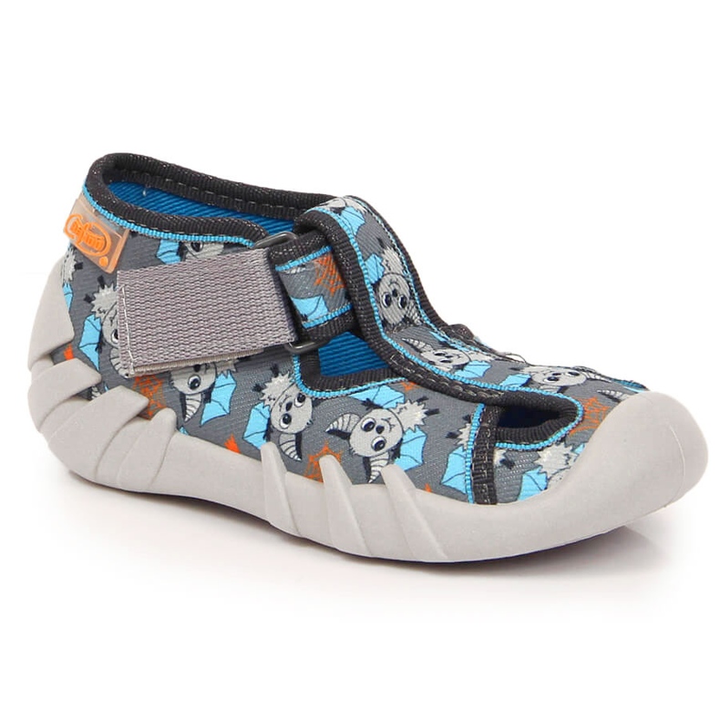 Zapatillas casa velcro infantil con murciélago Befado gris 1