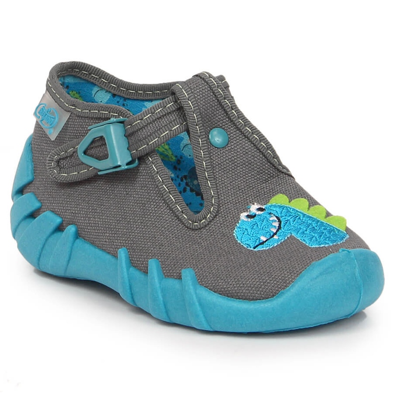 Zapatillas casa niño hebilla con dinosaurio Befado gris 1