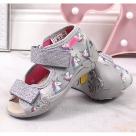 Zapatillas casa niña con velcro Befado gris unicornio 3