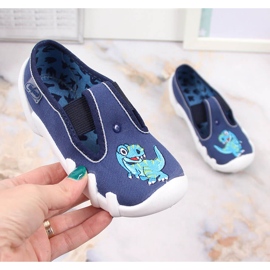 Zapatillas casa niño con goma elástica con dinosaurio en befado azul marino 3
