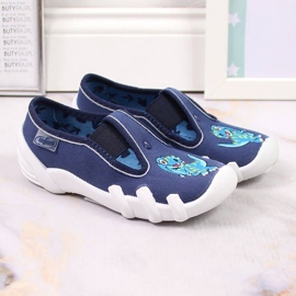 Zapatillas casa niño con goma elástica con dinosaurio en befado azul marino 4