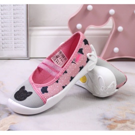 Pantuflas de niña con goma elástica con resbalón de gato en Befado rosa rosado 4