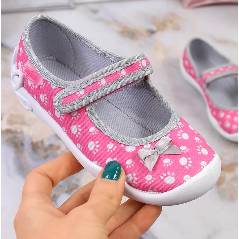 Zapatillas casa niña con velcro lazo Befado rosa rosado 2