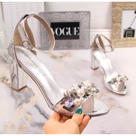 Sandalias mujer espejo con abalorios plata Sabatina B185-2 1