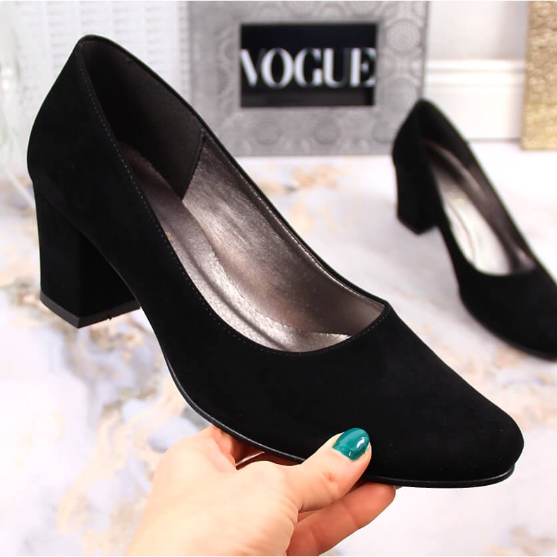 Zapatos de salón de mujer en ante negro con poste Azali 1470 1