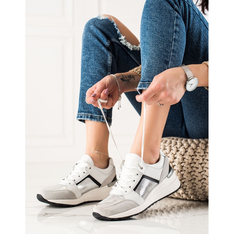 Evento Zapatillas deportivas de cuero blanco plata 1