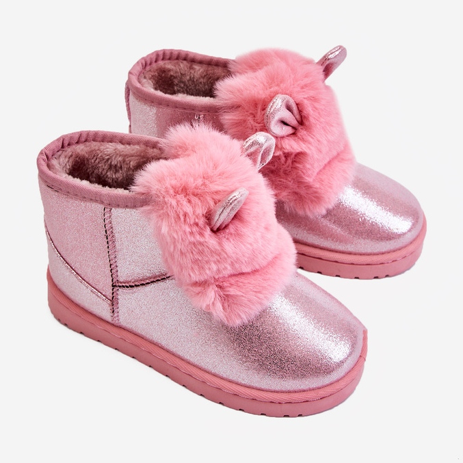 Botas De Nieve Infantiles Abrigadas De Pelo Con Orejas Rosa Betty 1