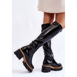 PL5 Botas sobre la rodilla de mujer lacadas de moda Black Venise negro 4