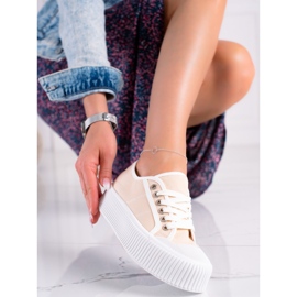 SHELOVET Zapatillas de deporte en una plataforma ancha beige 1 SHELOVET Zapatillas de deporte en una plataforma ancha beige 1