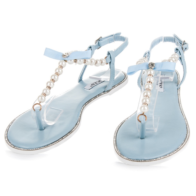 Vices Chanclas planas con perlas azul 2