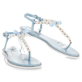 Vices Chanclas planas con perlas azul 3