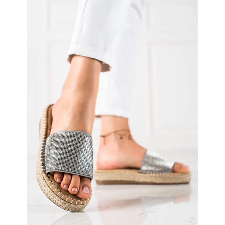 SHELOVET Babuchas con circonitas cúbicas plata gris 1